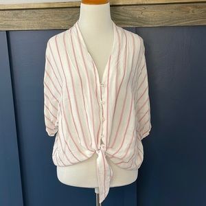 Pink rose size large pink/white sheer button down crop top